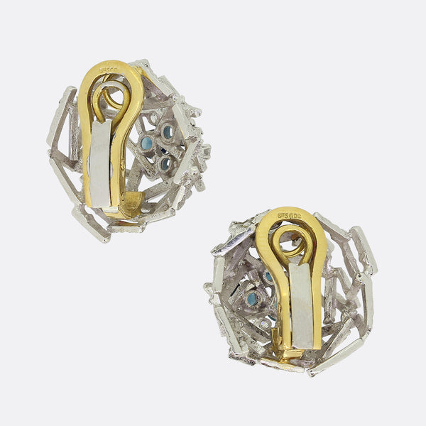 Vintage Abstract Sapphire and Diamond Earrings