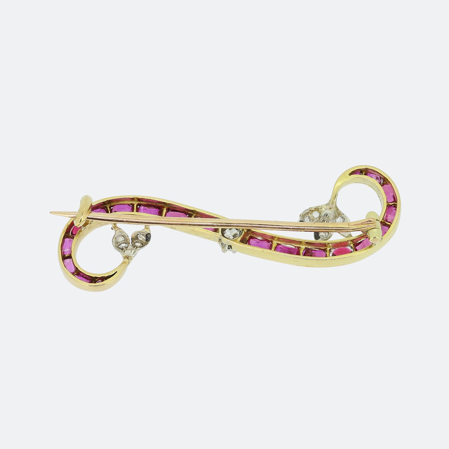 Ruby and Diamond Floral Twist Brooch