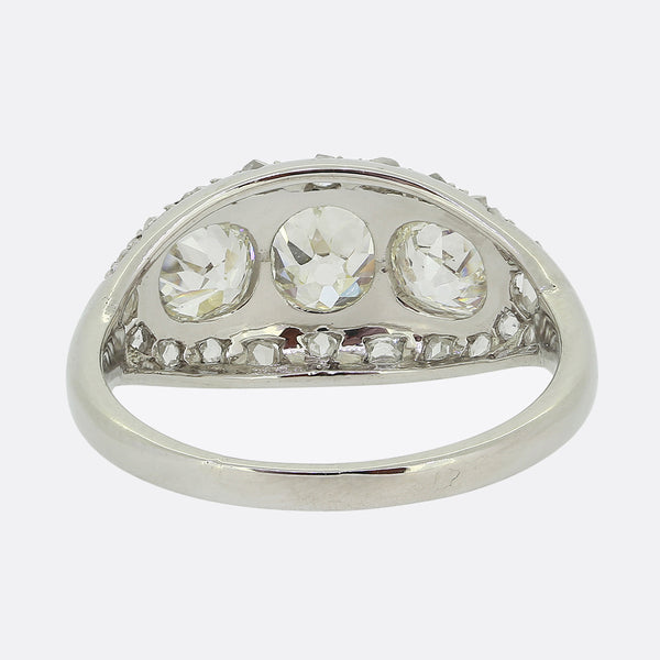 French Art Deco Three-Stone Diamond Ring