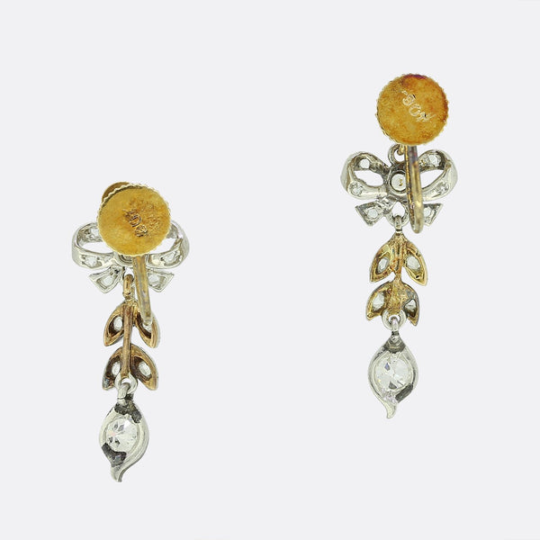 Victorian Diamond Bow Drop Earrings