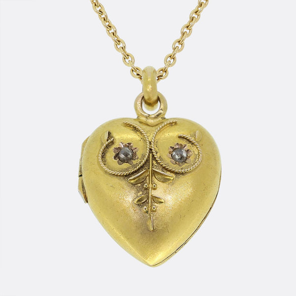 Victorian Diamond Heart Locket Necklace