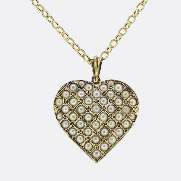 Vintage Pearl Heart Pendant Necklace