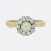 Antique Natural Pearl and Diamond Cluster Ring