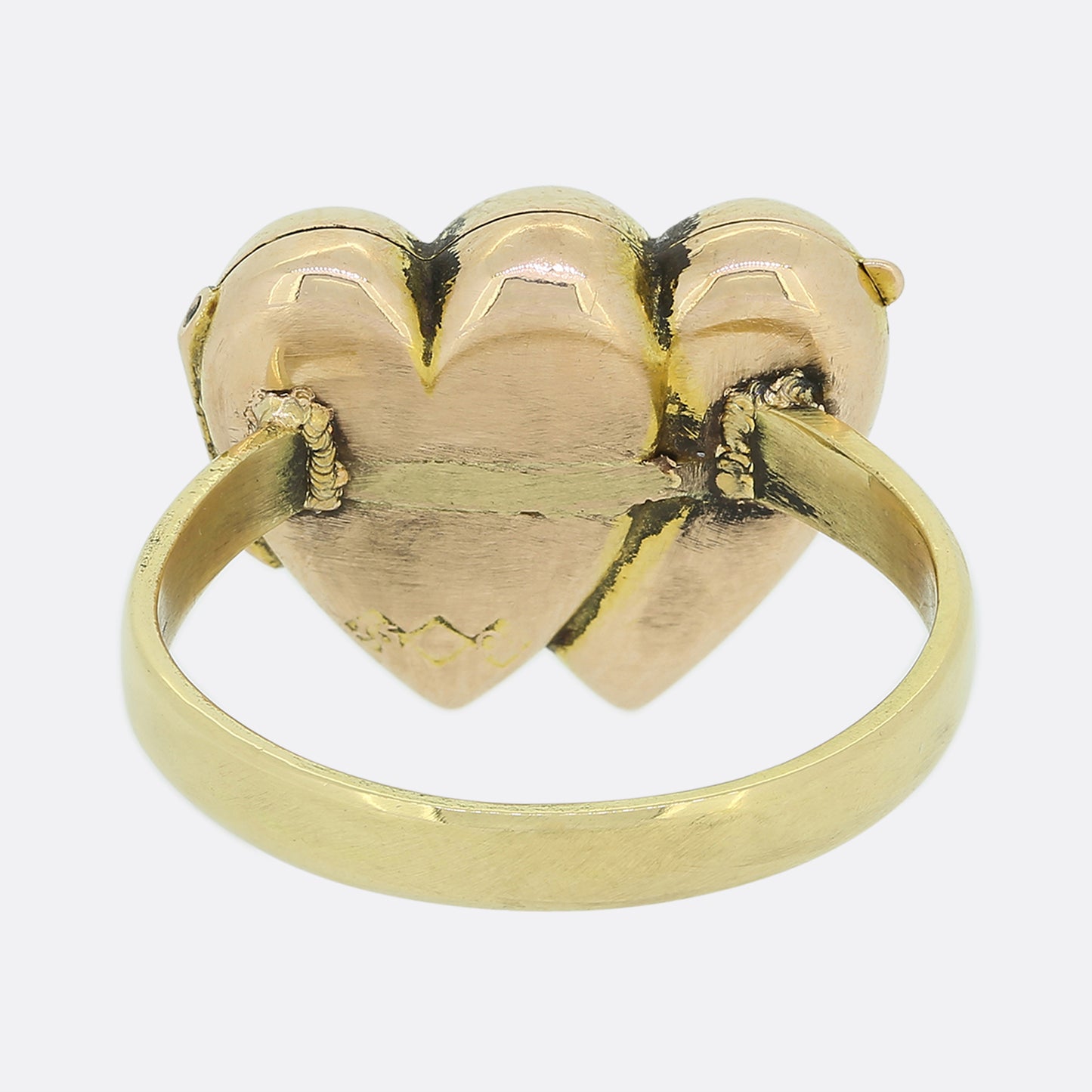 Victorian Diamond Emerald and Ruby Double Heart Locket Ring
