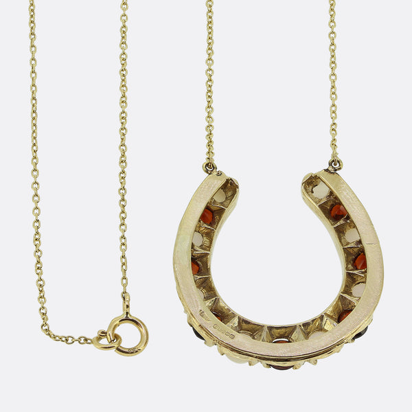 Vintage Pearl and Garnet Horseshoe Necklace