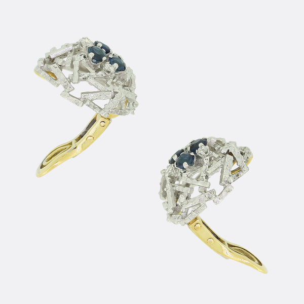 Vintage Abstract Sapphire and Diamond Earrings