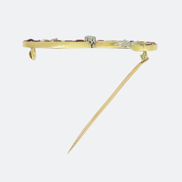 Ruby and Diamond Floral Twist Brooch