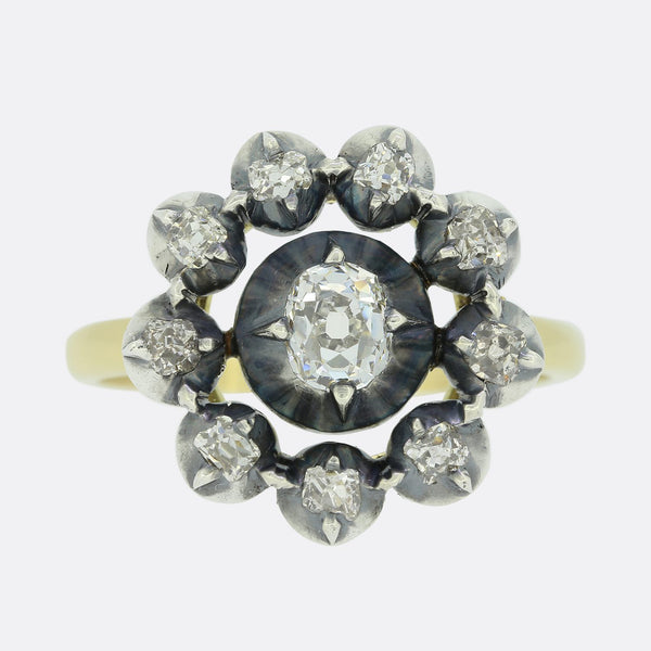 Victorian 0.85 Carat Old Cut Diamond Cluster Ring
