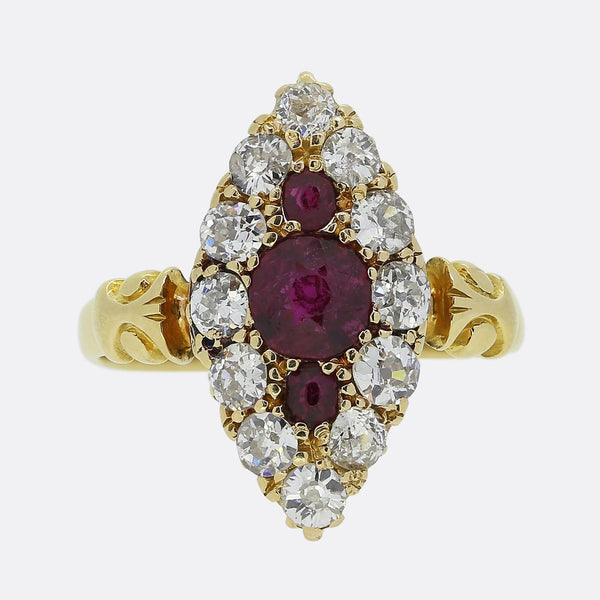 Edwardian Ruby and Diamond Navette Ring