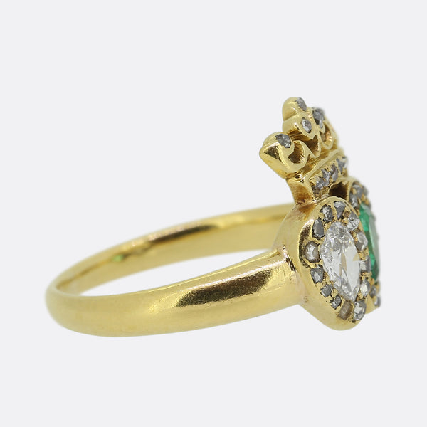Victorian Emerald and Diamond Double Heart Ring
