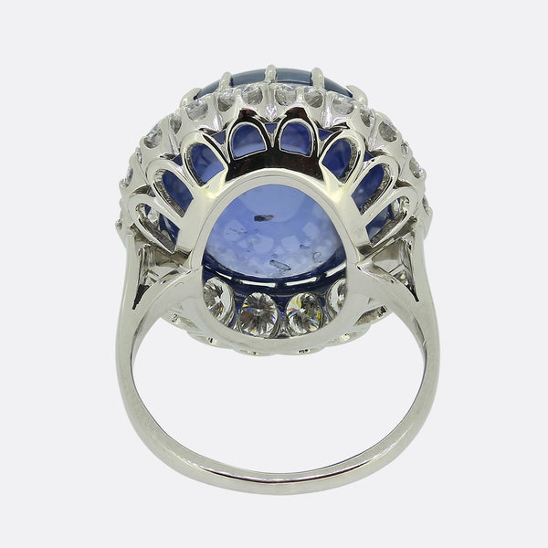 Vintage Natural Ceylon Sapphire and Diamond Cocktail Ring