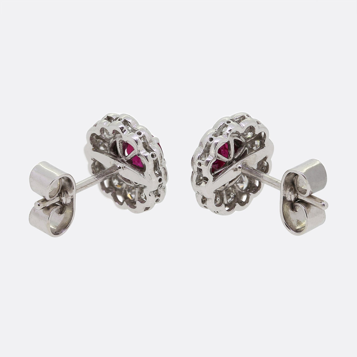 Ruby and Diamond Cluster Stud Earrings
