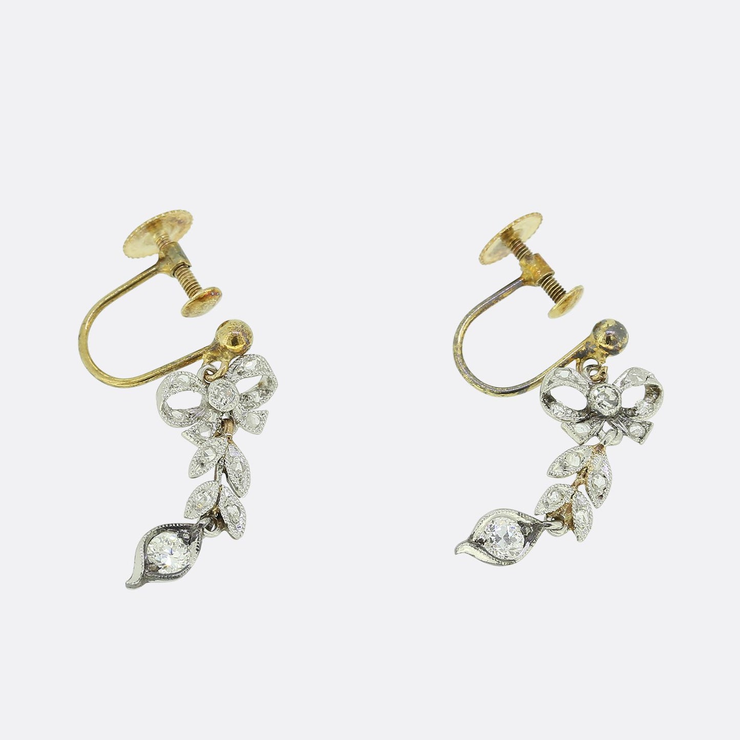Victorian Diamond Bow Drop Earrings