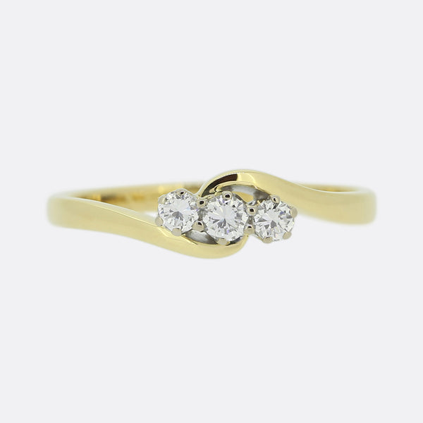 Vintage Three Stone 0.20 Carat Diamond Twist Ring