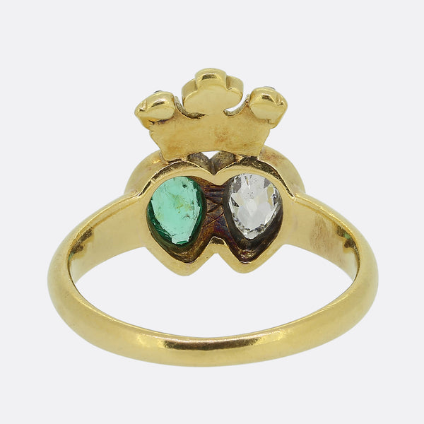 Victorian Emerald and Diamond Double Heart Ring