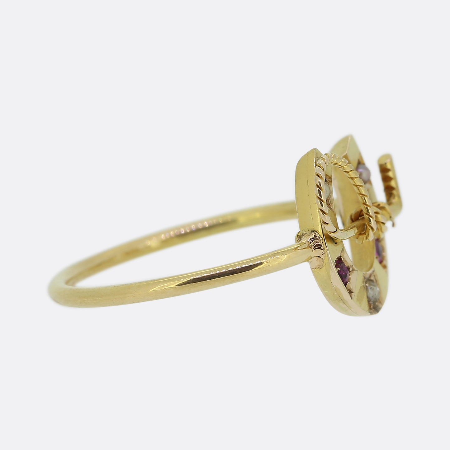 Victorian Gem Set Horseshoe and Riding Crop Ring