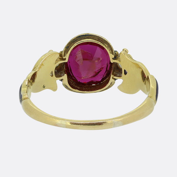 Victorian Burmese Ruby Diamond and Enamel Ring