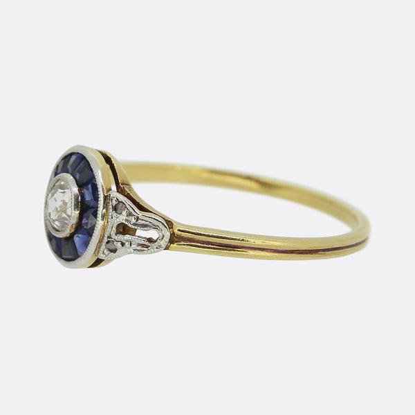 Art Deco Sapphire and Diamond Target Ring