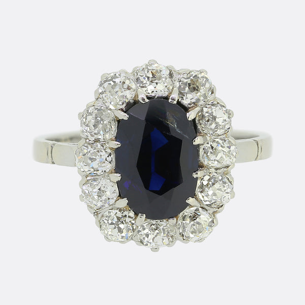 French Antique Sapphire and Diamond Cluster Ring