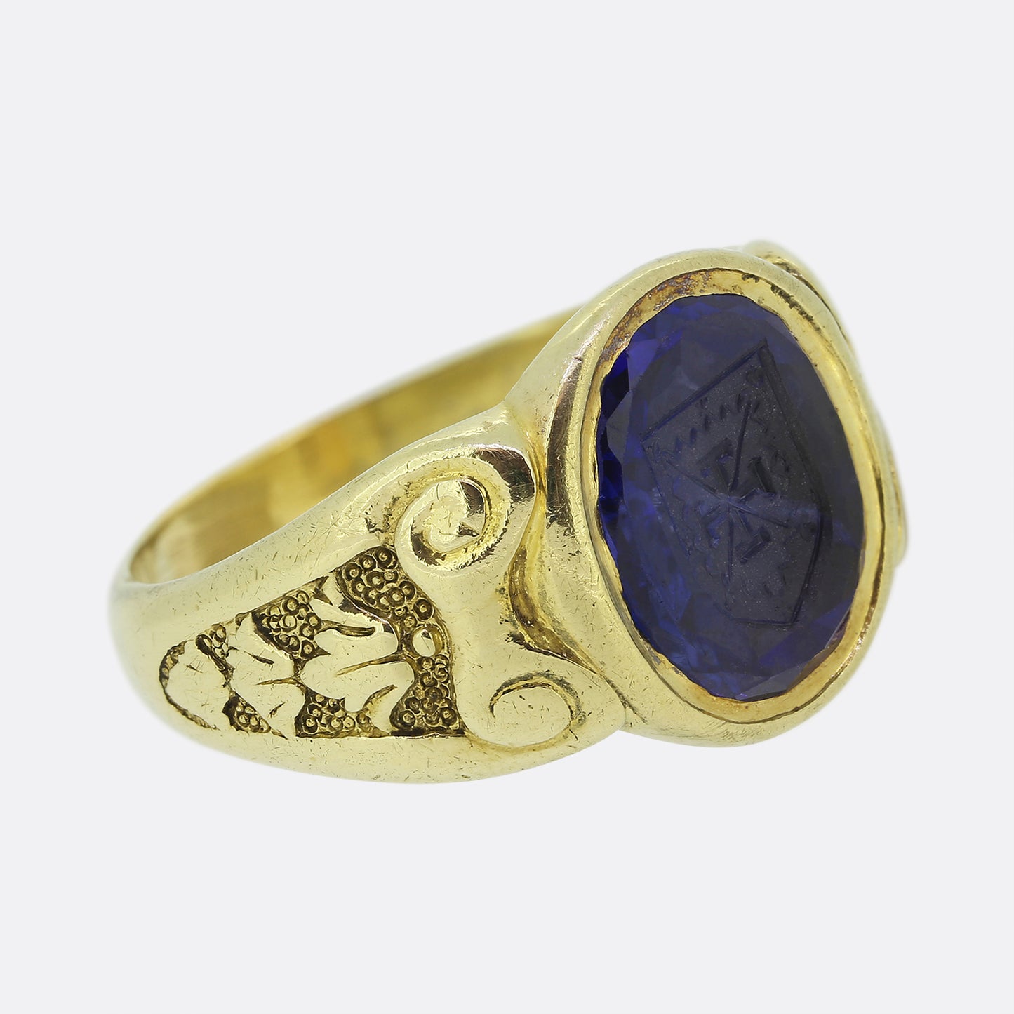 Antique Sapphire Intaglio Signet Ring
