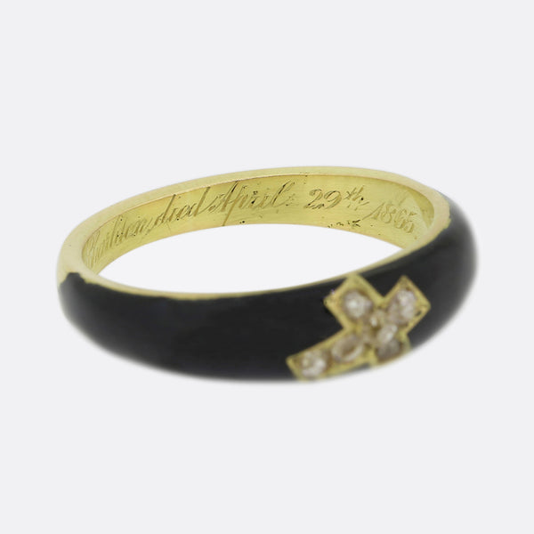 Victorian Diamond Cross and Enamel Mourning Ring