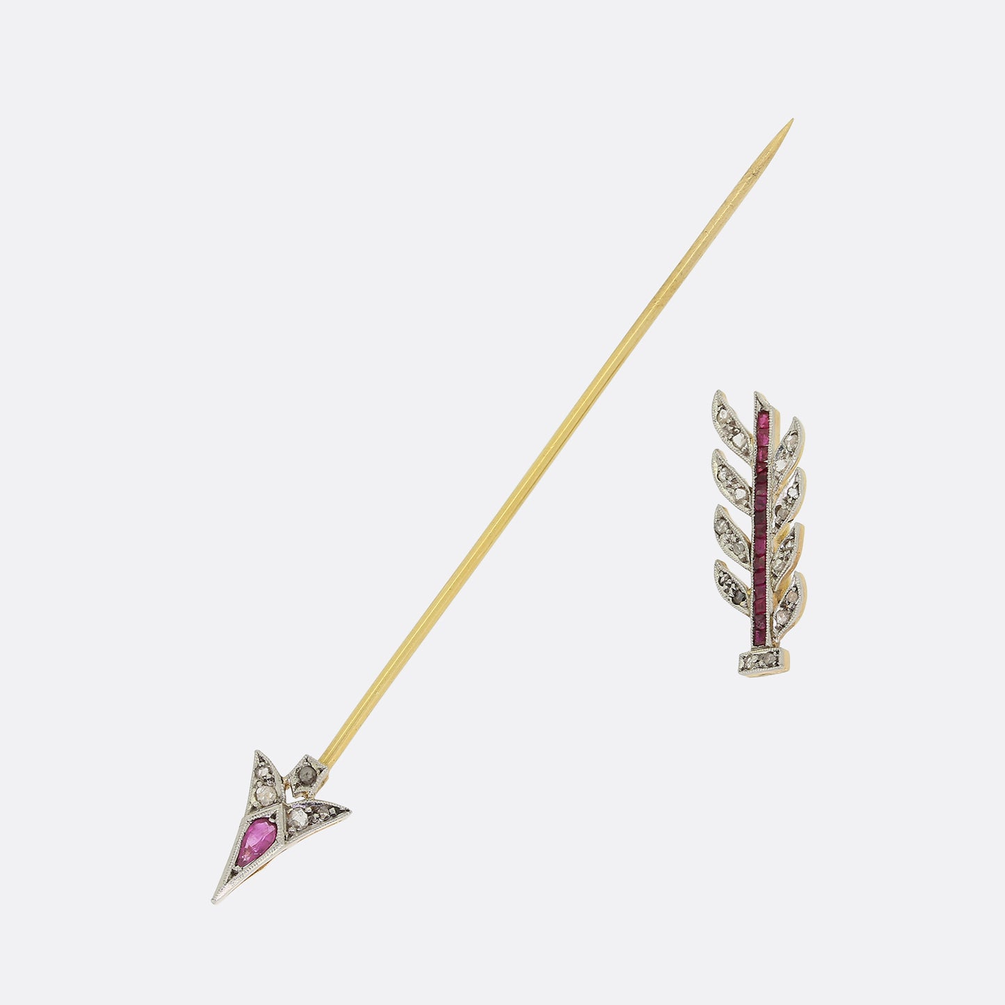 Art Deco Ruby and Diamond Arrow Jabot Pin Brooch