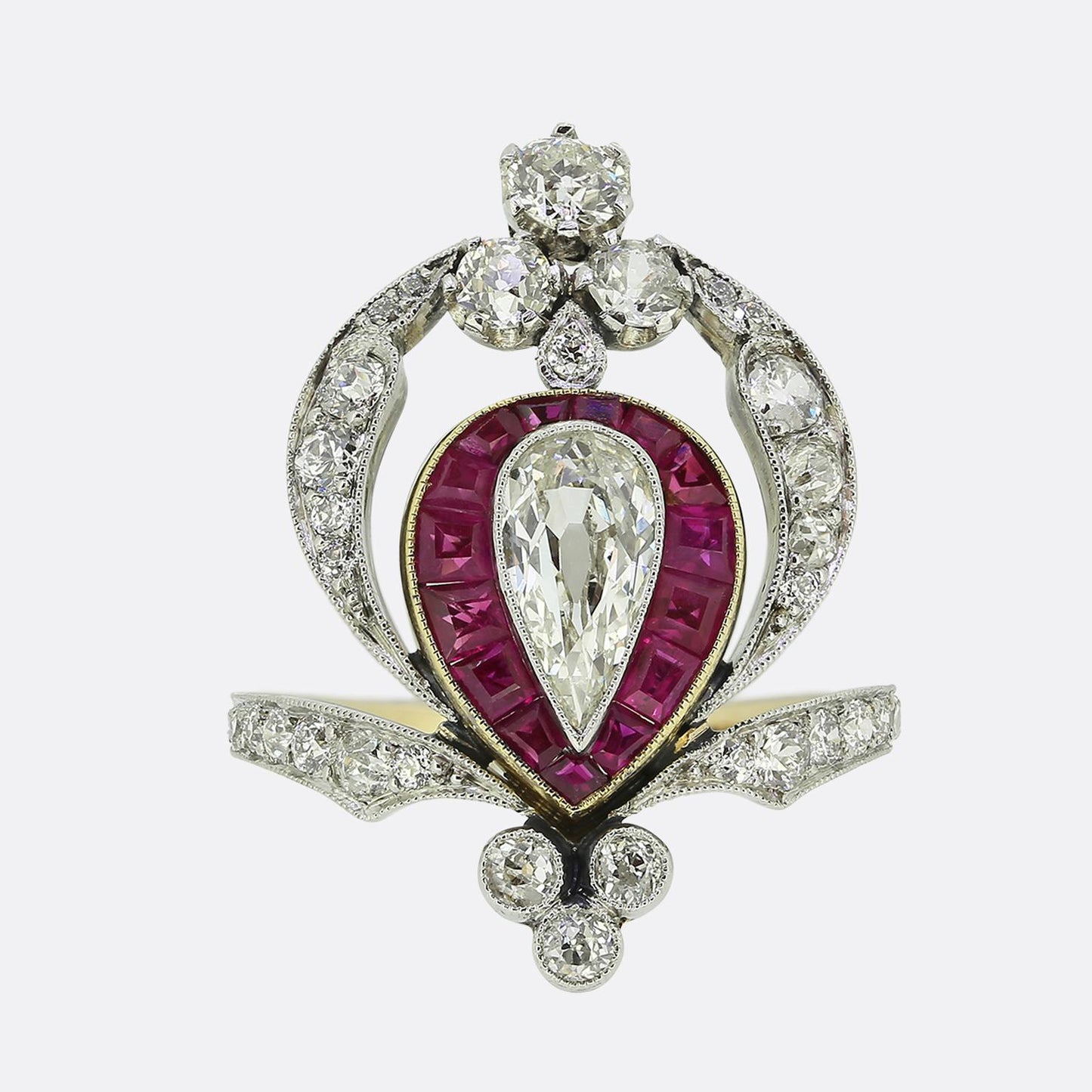 Art Nouveau Ruby and Diamond Dress Ring