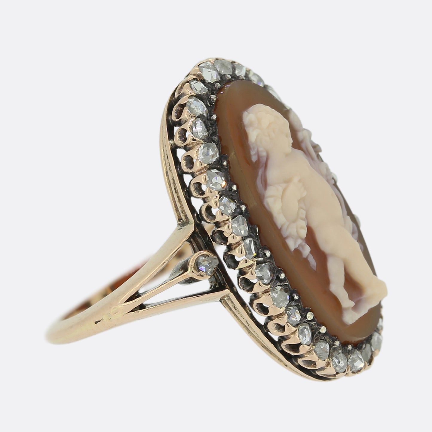 Antique French Cameo and Rose Cut Diamond Ring