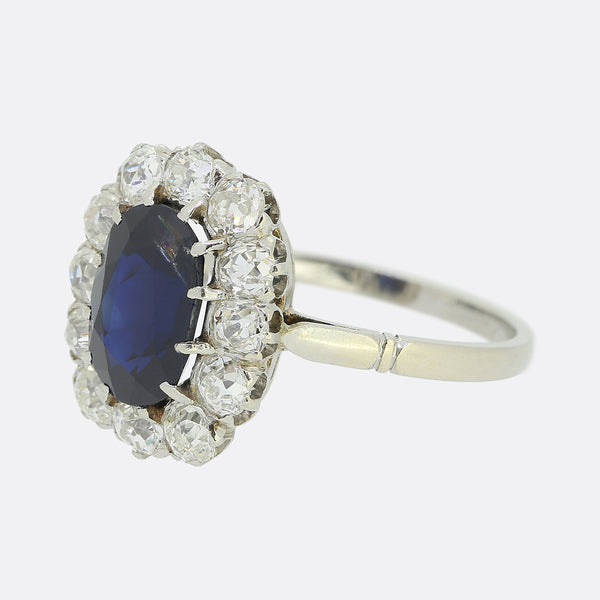 French Antique Sapphire and Diamond Cluster Ring