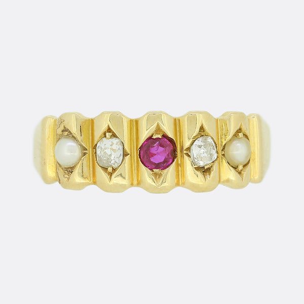 Victorian Ruby Pearl and Diamond Ring
