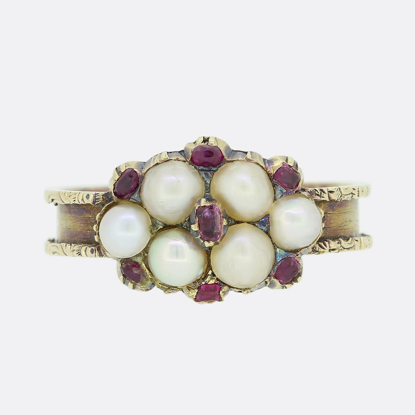 Georgian Pearl and Ruby Cluster Ring