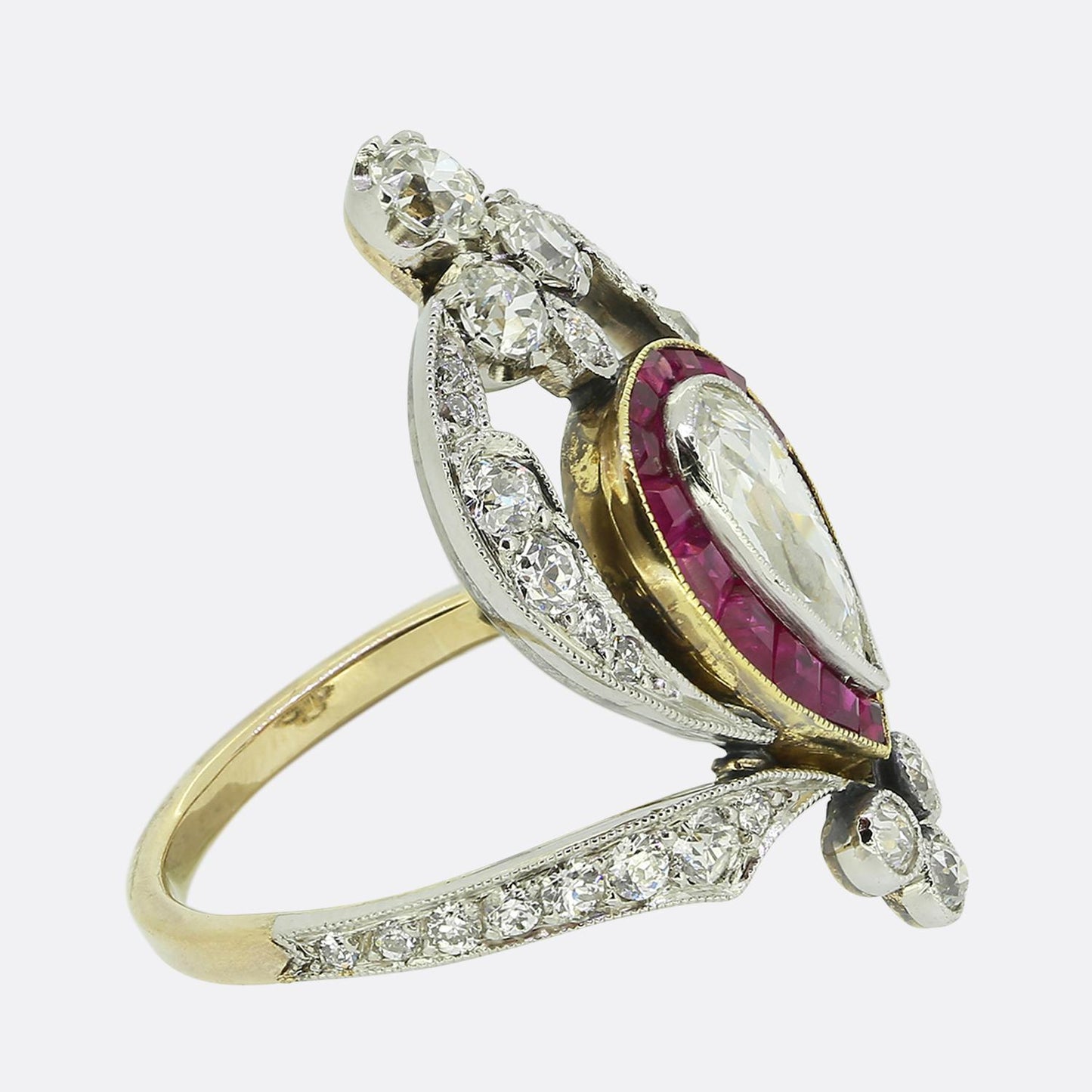 Art Nouveau Ruby and Diamond Dress Ring