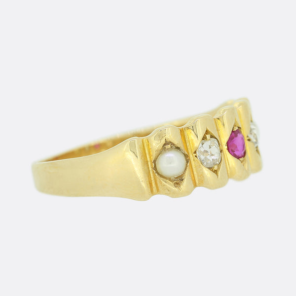 Victorian Ruby Pearl and Diamond Ring
