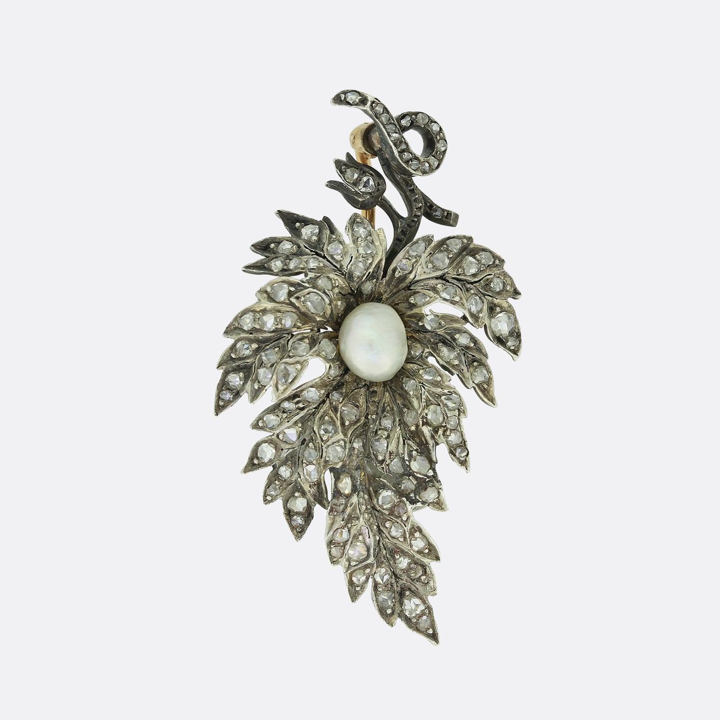 Victorian Old Cut Diamond and Natural Pearl Flower Brooch