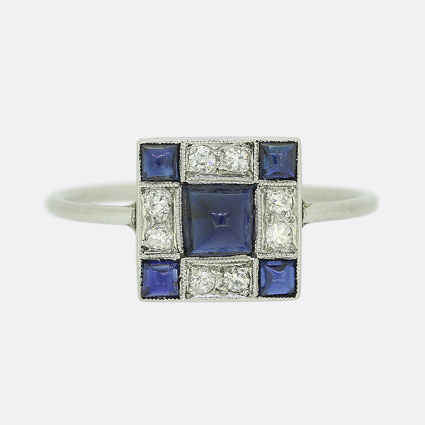 Art Deco Sugarloaf Sapphire and Diamond Ring