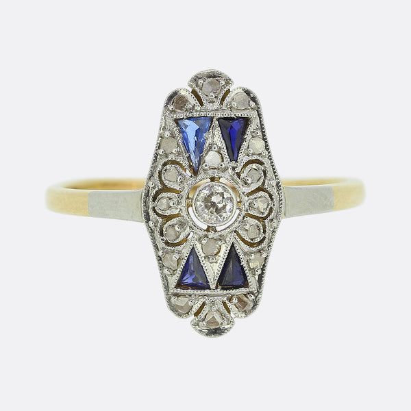 Art Deco Sapphire and Diamond Plaque Ring