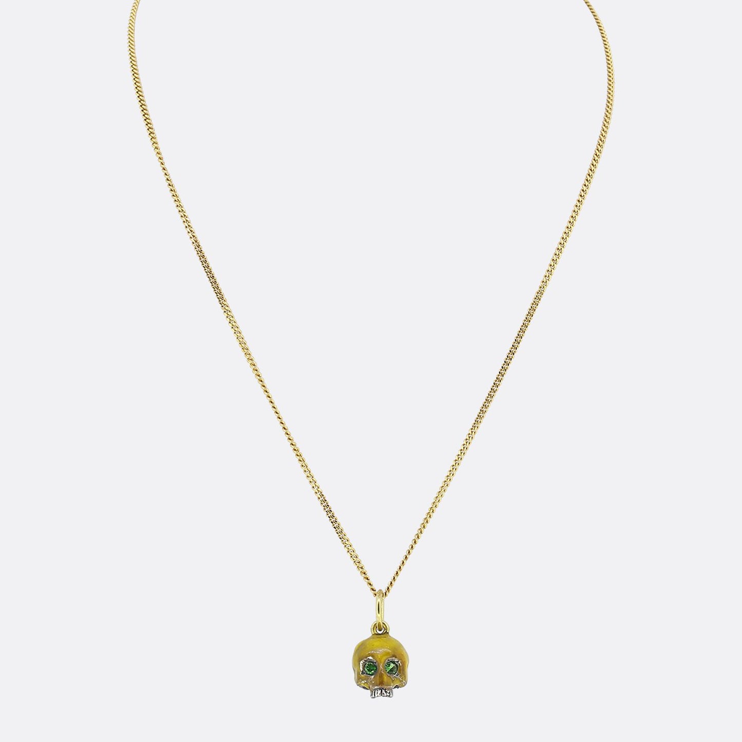 Gaetano Chiavetta Emerald and Yellow Enamel Skull Pendant Necklace