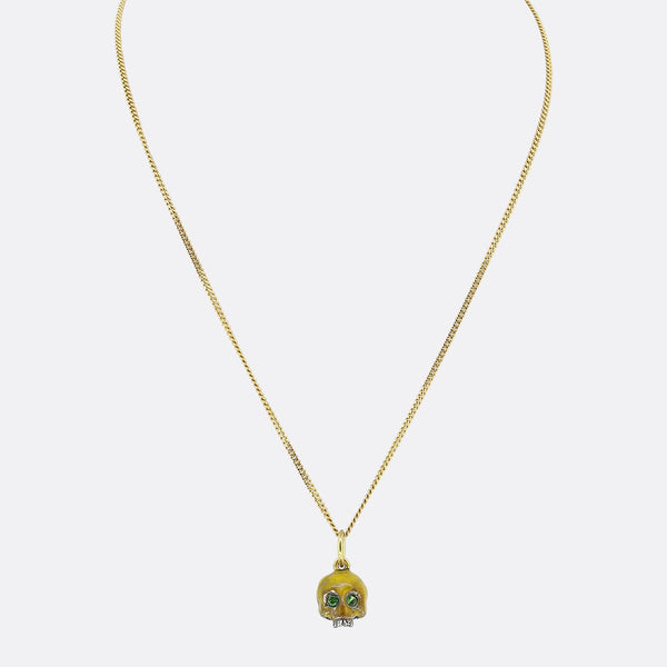 Gaetano Chiavetta Emerald and Yellow Enamel Skull Pendant Necklace
