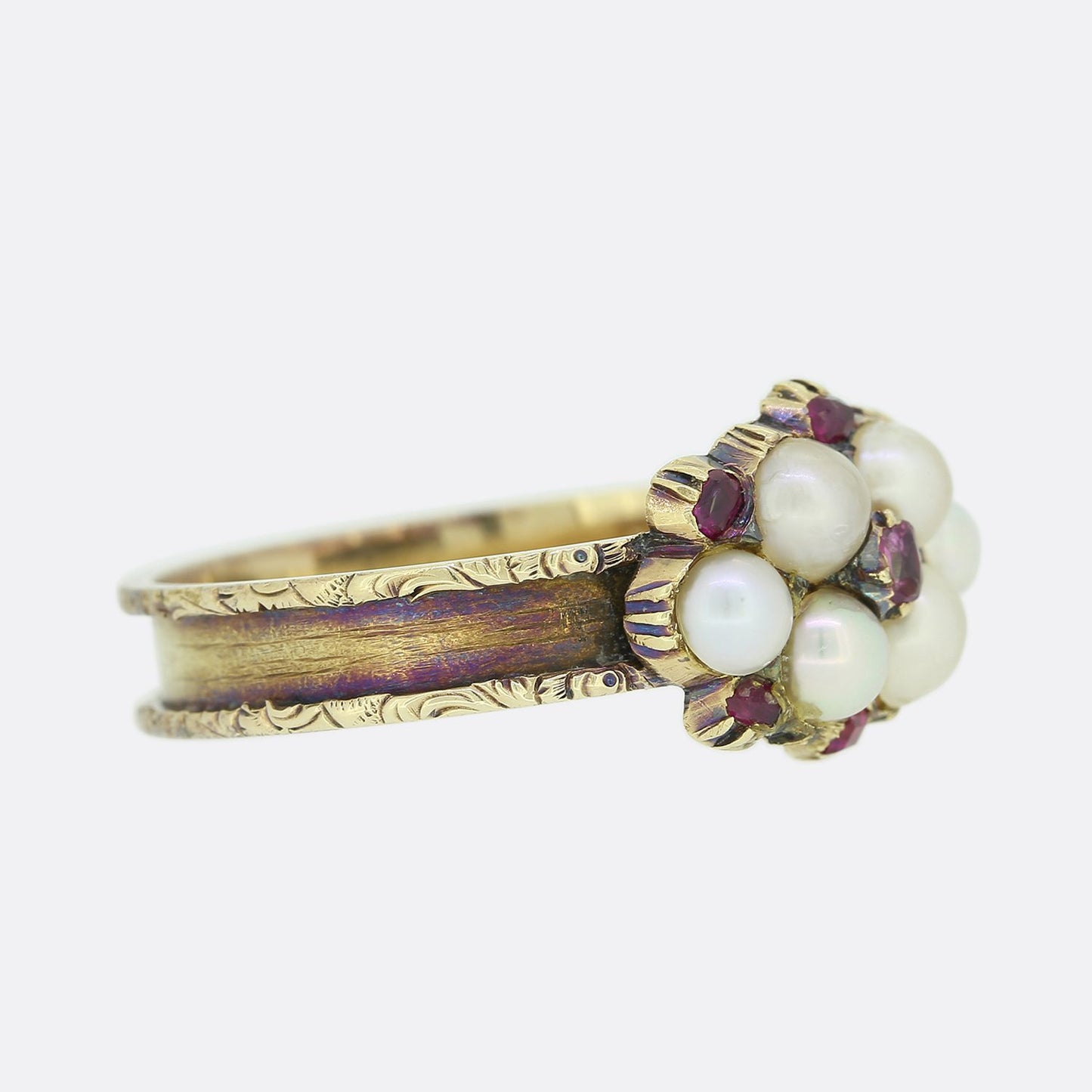 Georgian Pearl and Ruby Cluster Ring