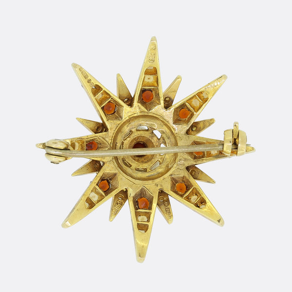 Vintage Seedpearl and Garnet Starburst Brooch