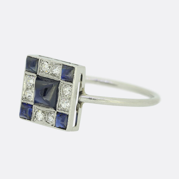Art Deco Sugarloaf Sapphire and Diamond Ring