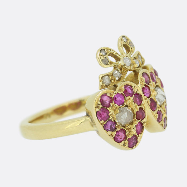 Edwardian Ruby and Diamond Double Heart Ring