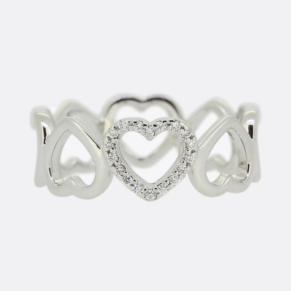 Tiffany & Co. Diamond Open Loving Heart Ring Size M