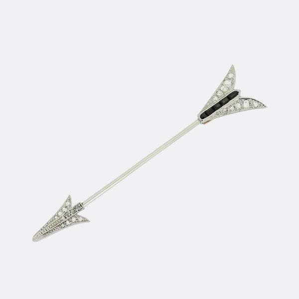 Art Deco Sapphire and Rose Cut Diamond Jabot Arrow Pin