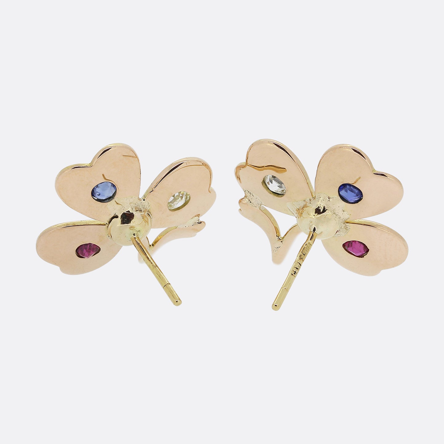 Vintage Diamond Ruby Sapphire Shamrock Earrings