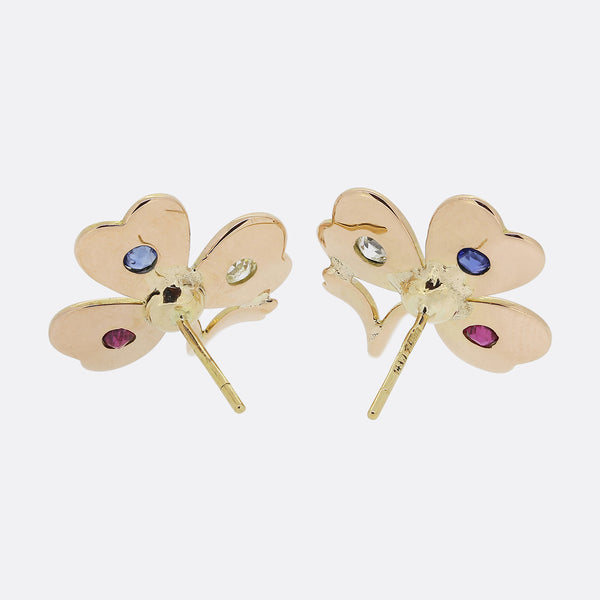 Vintage Diamond Ruby Sapphire Shamrock Earrings