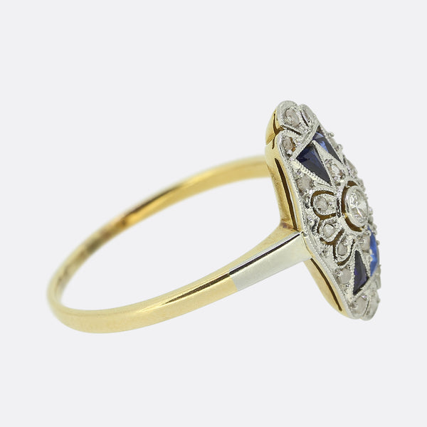 Art Deco Sapphire and Diamond Plaque Ring