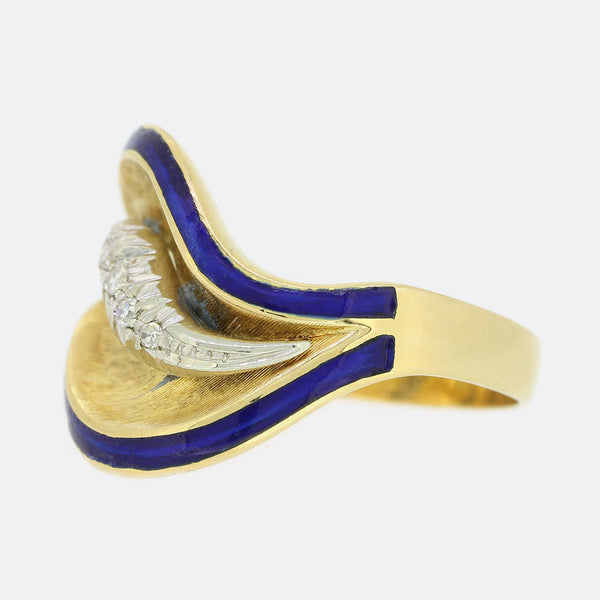Vintage Diamond and Blue Enamel Swirl Ring