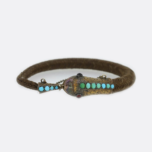Turquoise and Garnet Snake Mourning Hair Bracelet