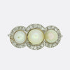 Edwardian Natural Pearl Three Stone and Diamond Ring